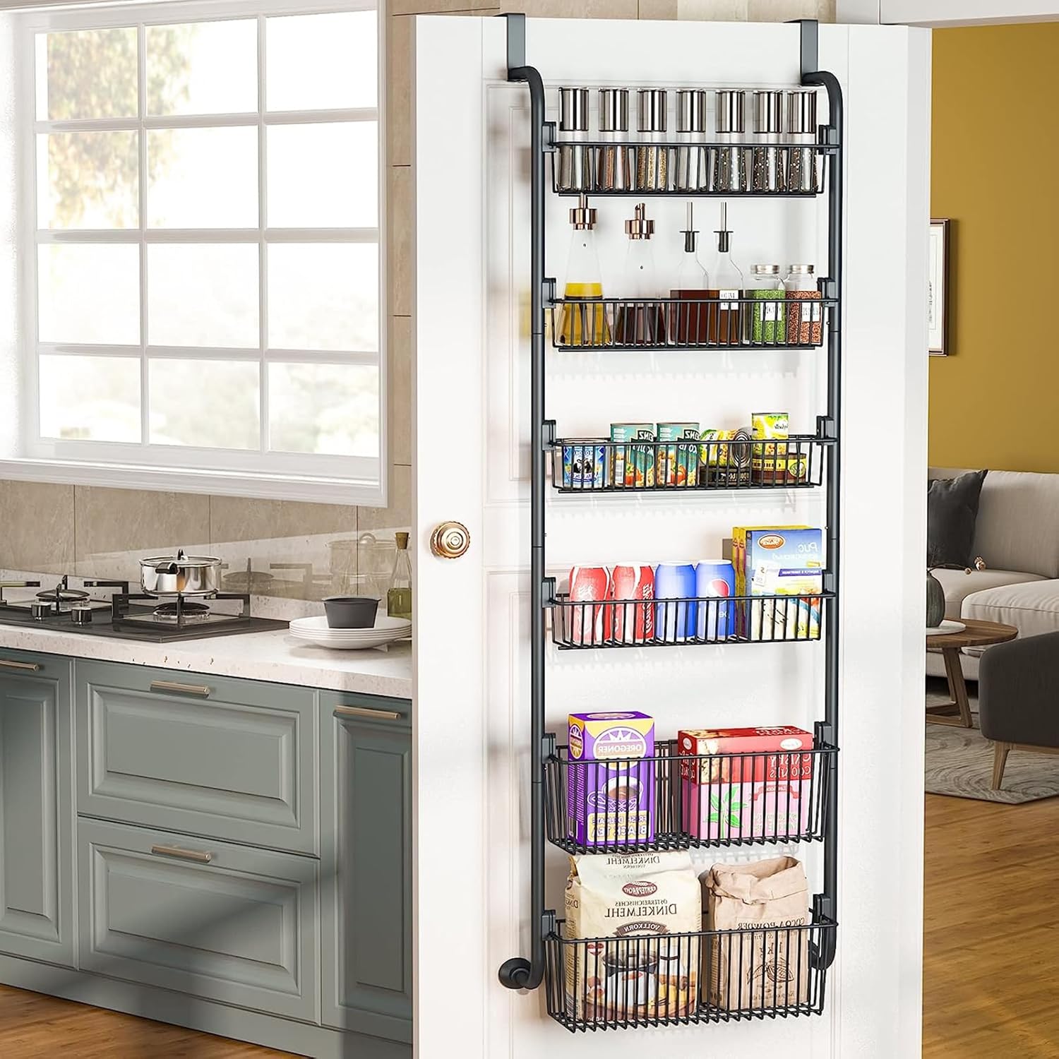 CARLA HOME Over Door Organizer 6 Tier Metal Pantry Storage Rack Black