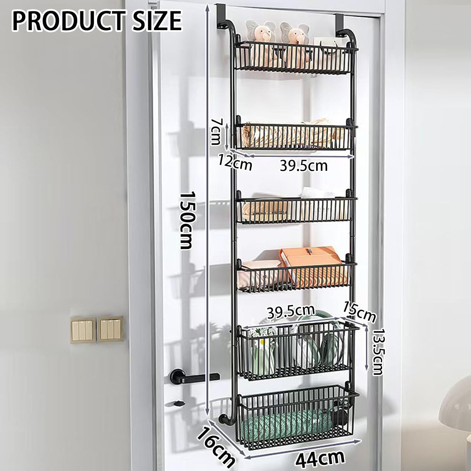 CARLA HOME Over Door Organizer 6 Tier Metal Pantry Storage Rack Black