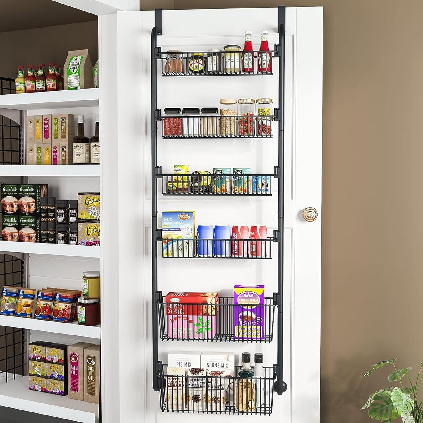 CARLA HOME Over Door Organizer 6 Tier Metal Pantry Storage Rack Black