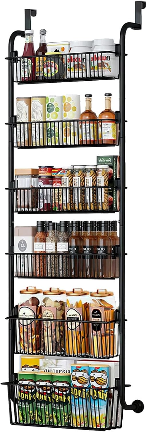 CARLA HOME Over Door Organizer 6 Tier Metal Pantry Storage Rack Black