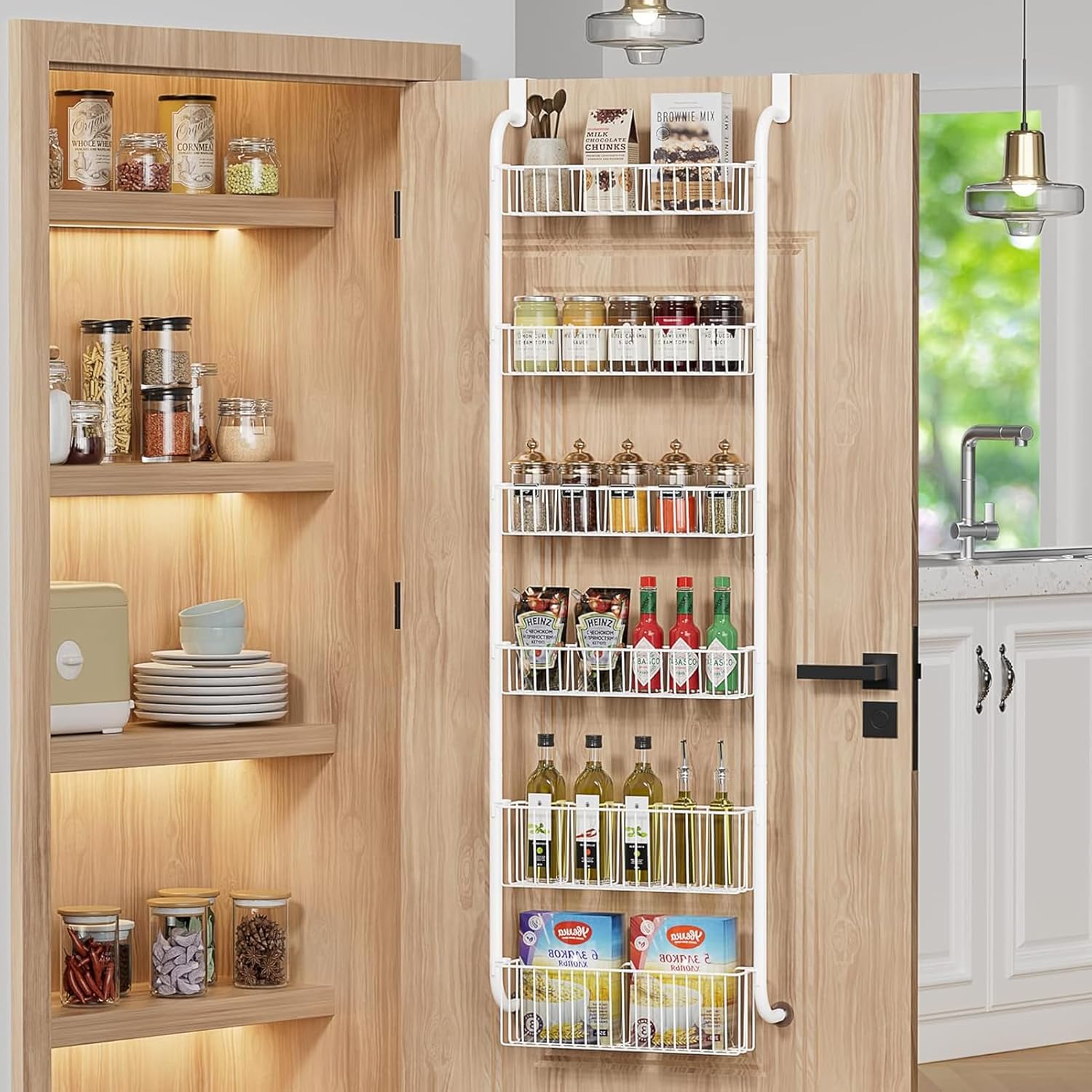 CARLA HOME Over Door Organizer 6 Tier Metal Pantry Storage Rack White
