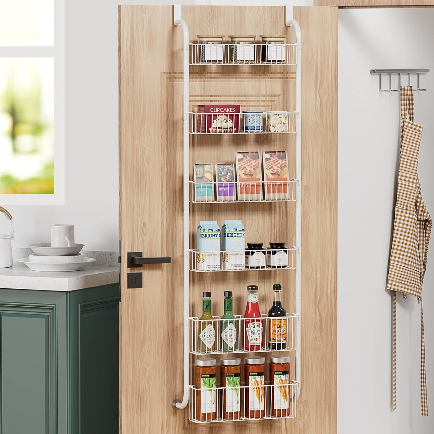 CARLA HOME Over Door Organizer 6 Tier Metal Pantry Storage Rack White