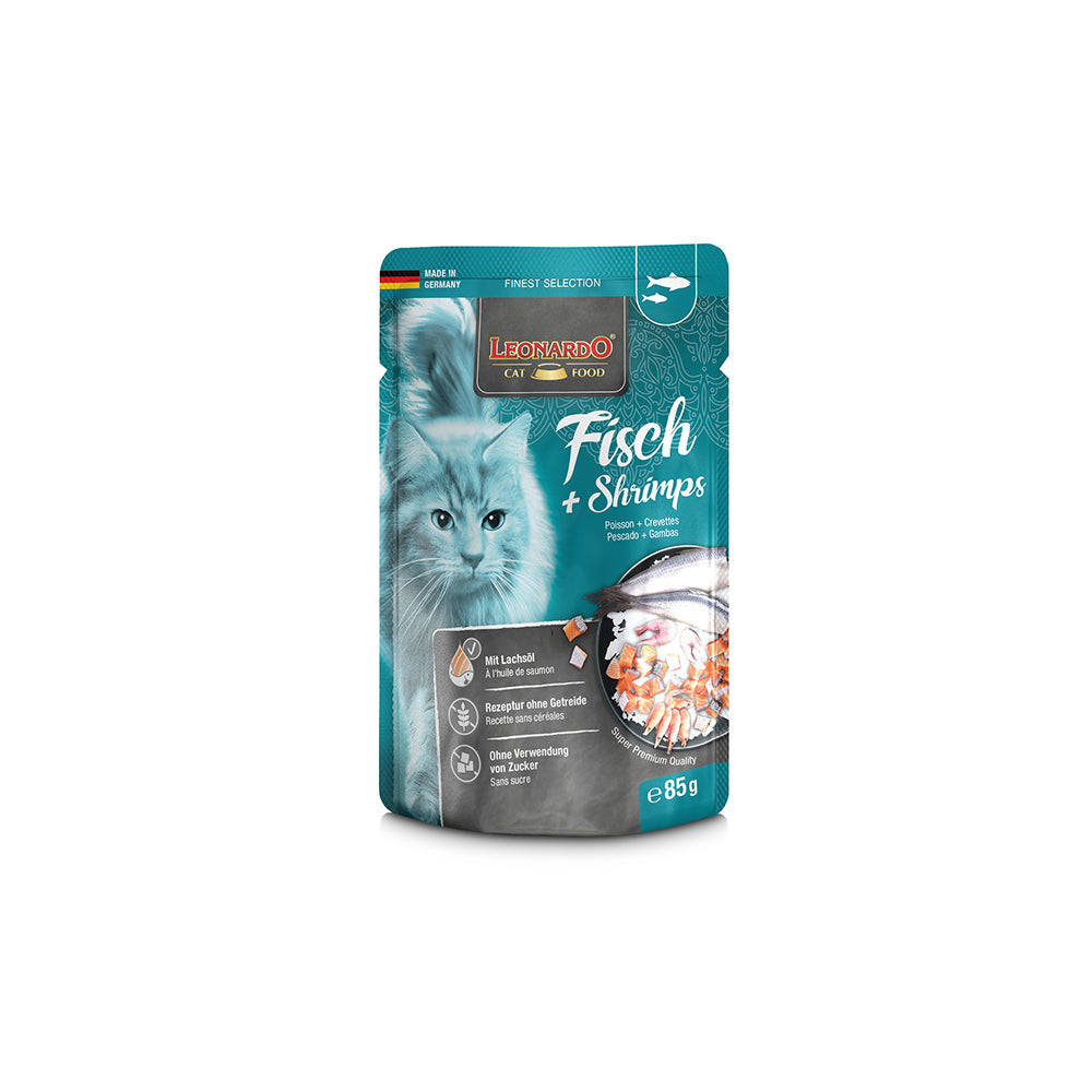 LEONARDO Finest Selection Fish & Shrimps Wet Cat Food 85gx16