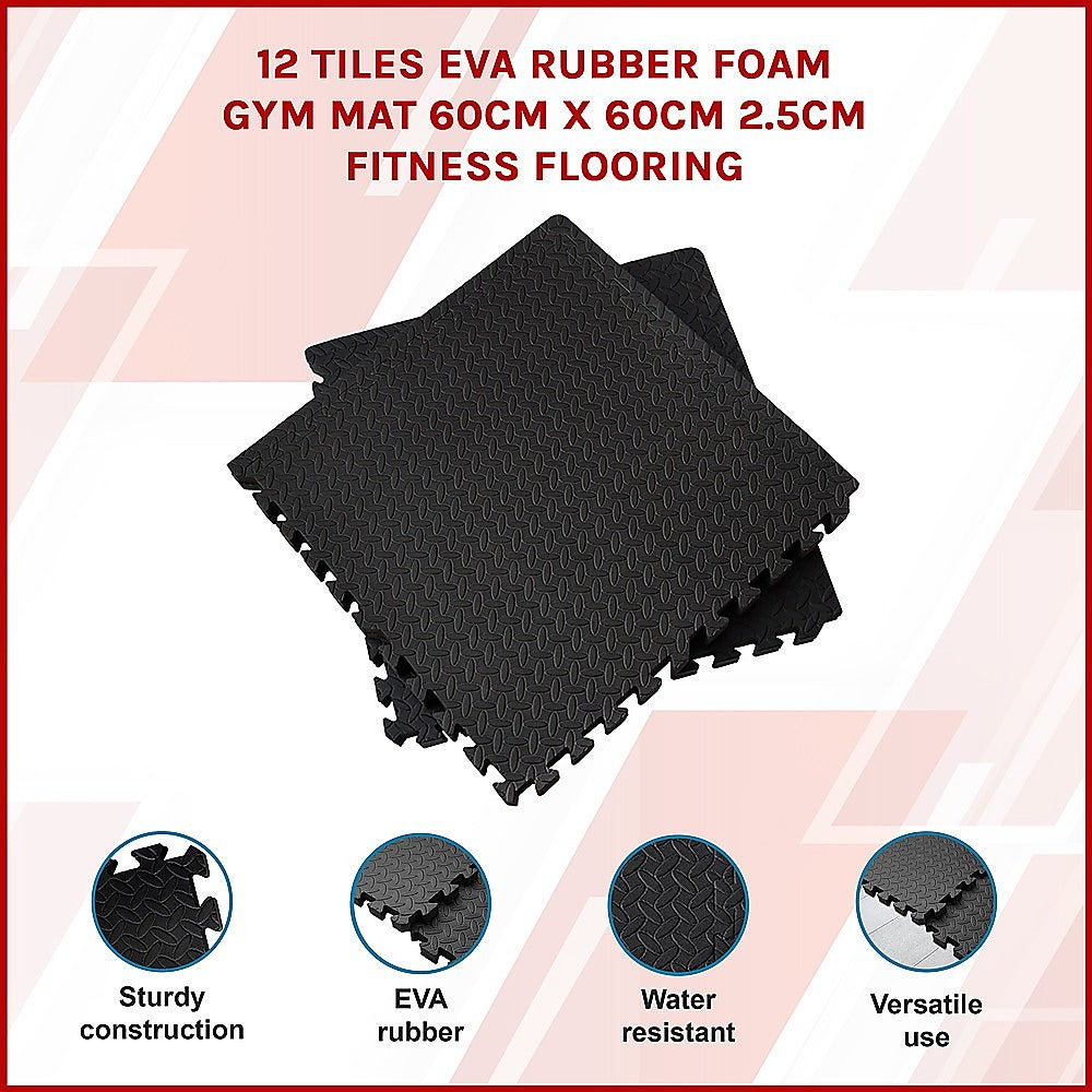 Randy & Travis Machinery EVA Rubber Foam Gym Mat Set 12 Piece 60 x 60 cm 25 mm