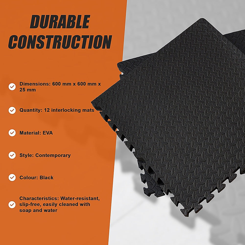 Randy & Travis Machinery EVA Rubber Foam Gym Mat Set 12 Piece 60 x 60 cm 25 mm
