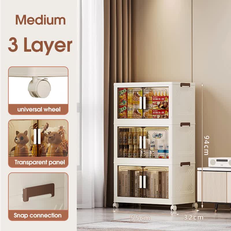 Stackable Storage Boxes with Transparent Doors - Modular Organizer for Home & Pantry