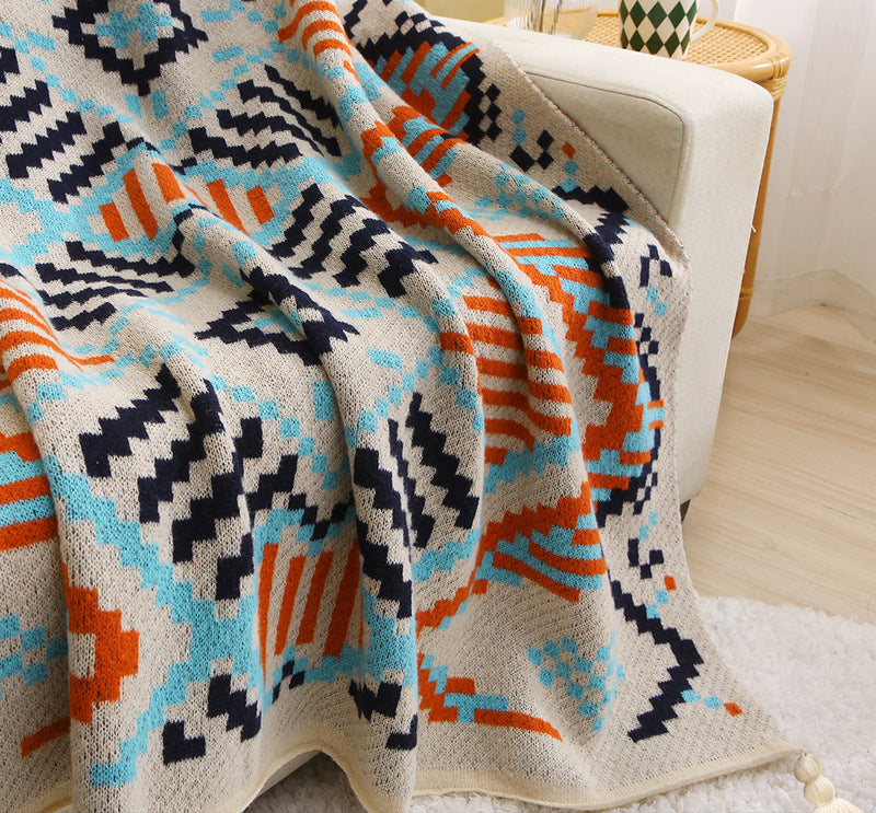 Bohemian Woven Throw Blanket - Decorative Sofa Cover with Tassels for Living & Bedroom
