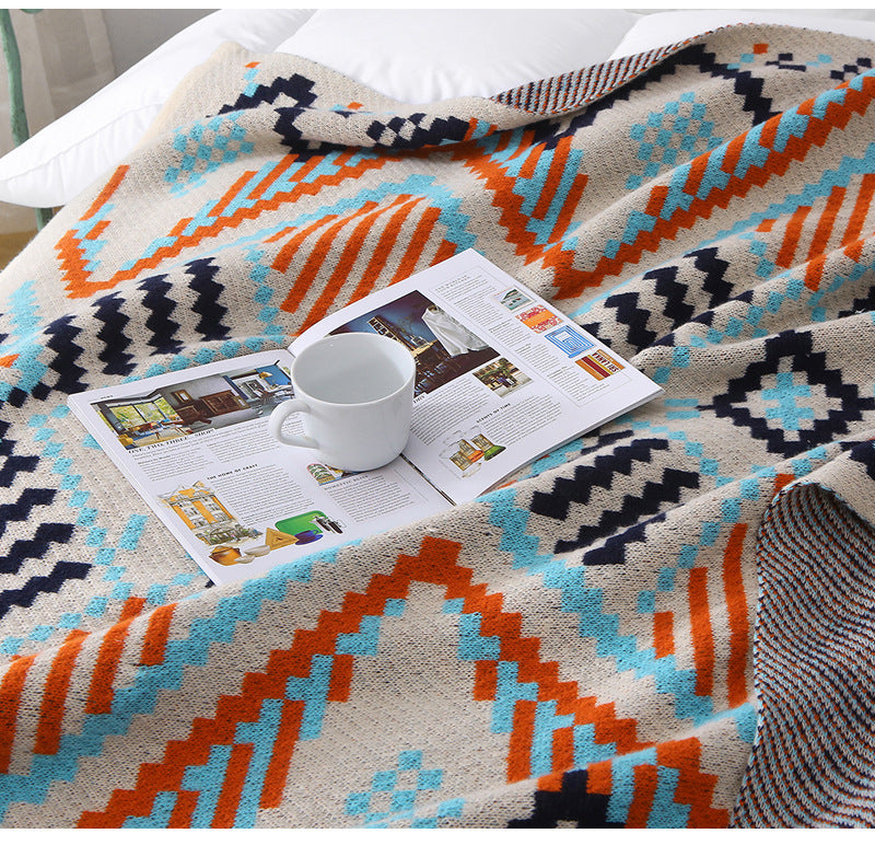 Bohemian Woven Throw Blanket - Decorative Sofa Cover with Tassels for Living & Bedroom