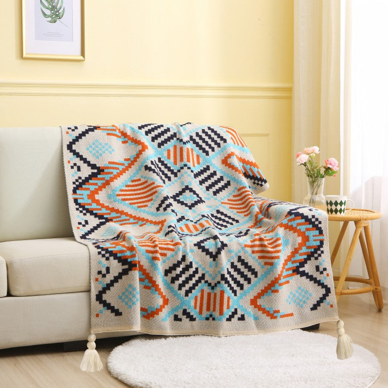 Bohemian Woven Throw Blanket - Decorative Sofa Cover with Tassels for Living & Bedroom