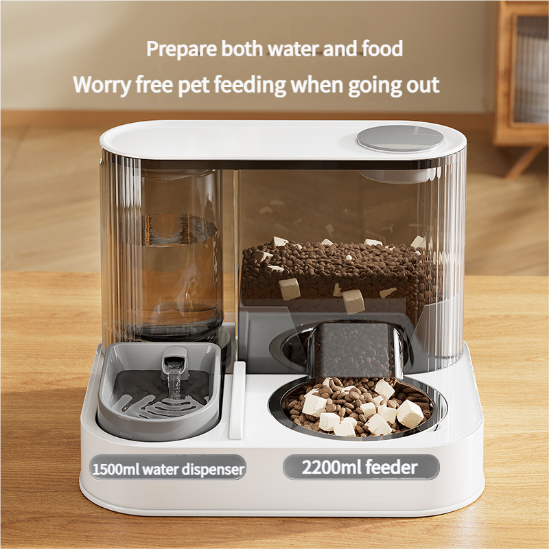 Automatic Pet Feeder and Water Bowl 2 in 1 Cat Feeding Station Stainless Steel Dog Feeder Grey