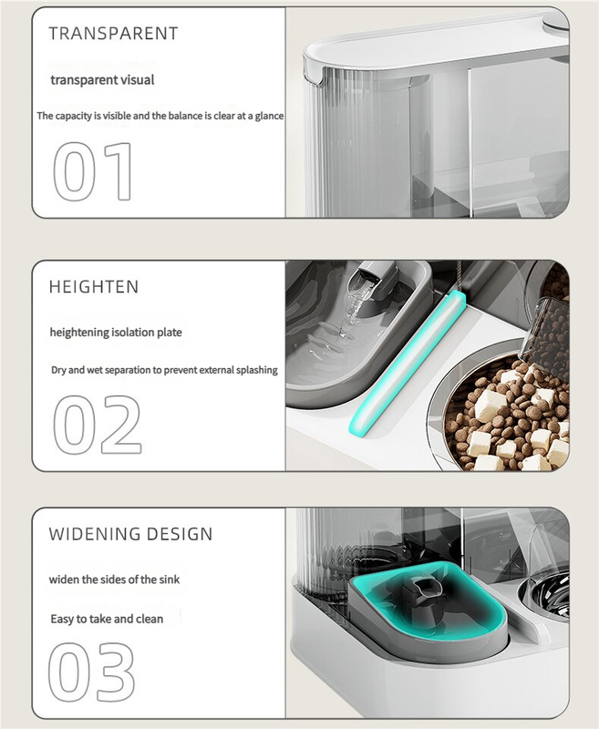 Automatic Pet Feeder and Water Bowl 2 in 1 Cat Feeding Station Stainless Steel Dog Feeder Grey