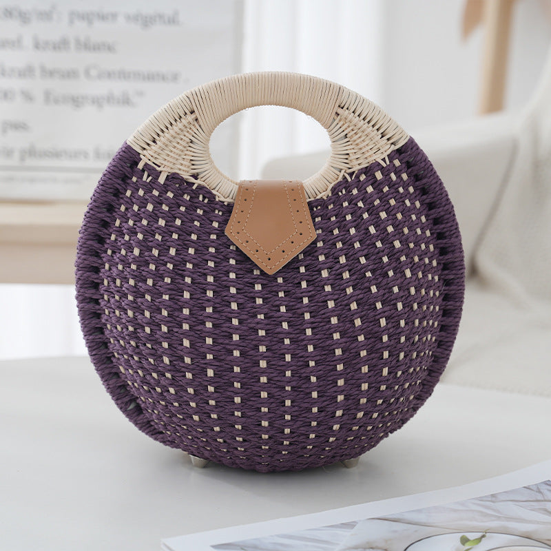 Boho Circle Straw Bag - Stylish Woven Tote with Round Handles, Perfect Beach & Market Bag