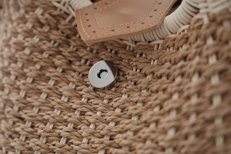 Boho Circle Straw Bag - Stylish Woven Tote with Round Handles, Perfect Beach & Market Bag