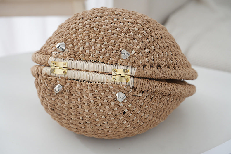 Boho Circle Straw Bag - Stylish Woven Tote with Round Handles, Perfect Beach & Market Bag