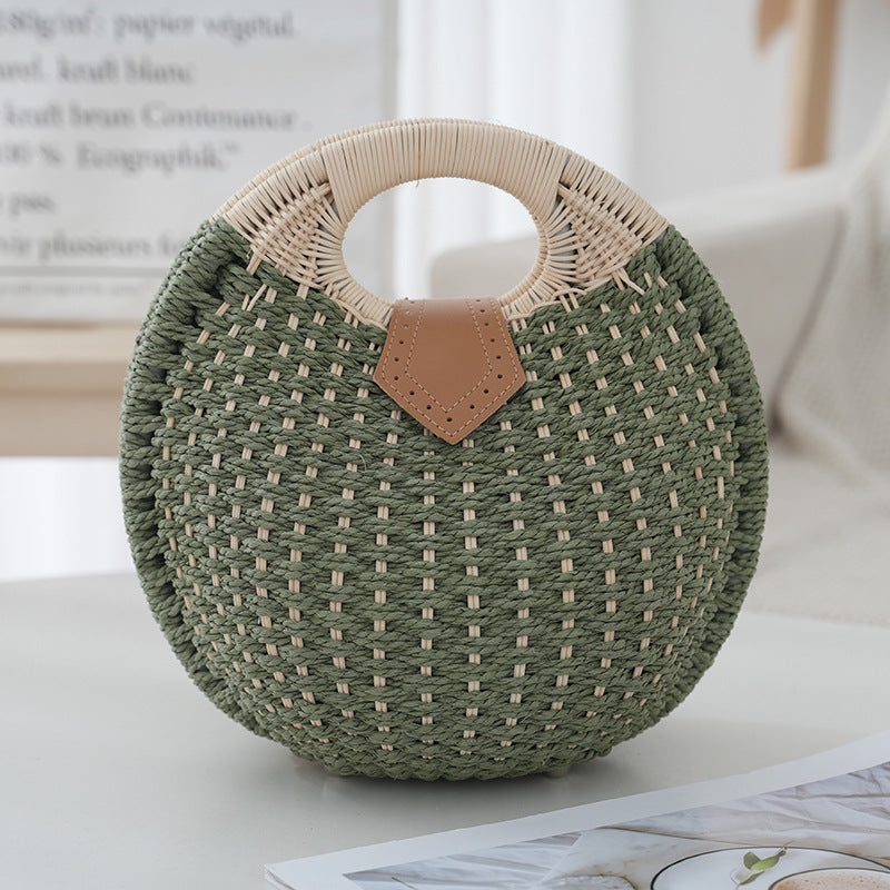 Boho Circle Straw Bag - Stylish Woven Tote with Round Handles, Perfect Beach & Market Bag