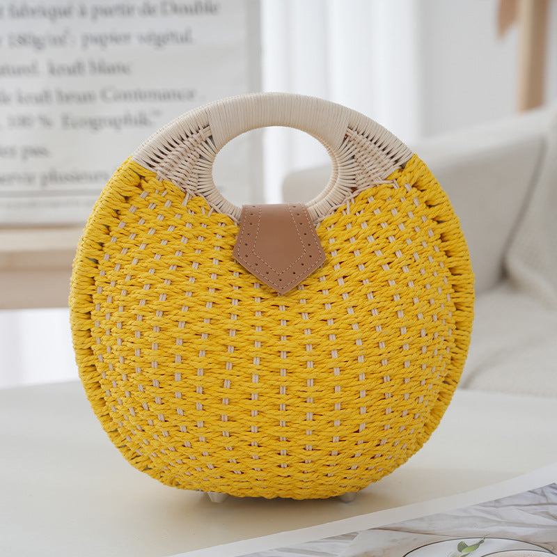 Boho Circle Straw Bag - Stylish Woven Tote with Round Handles, Perfect Beach & Market Bag