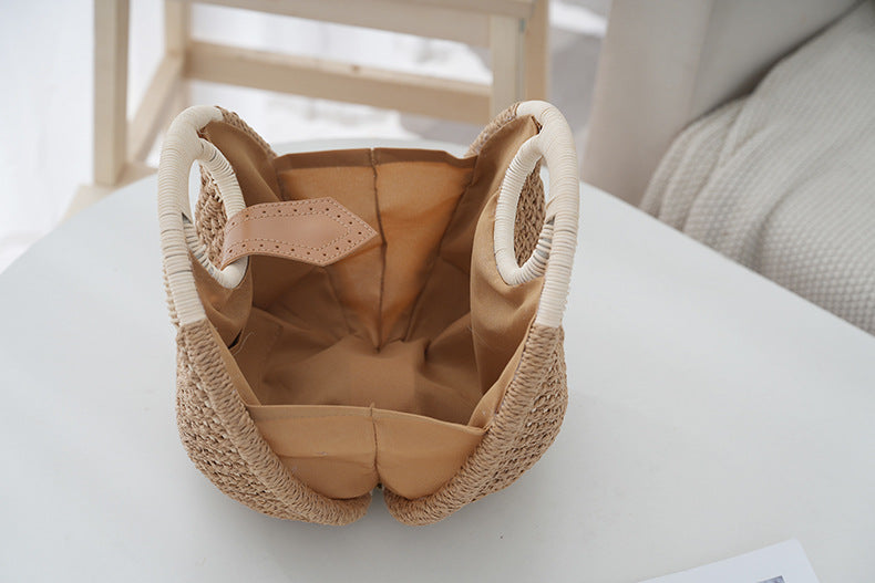 Boho Circle Straw Bag - Stylish Woven Tote with Round Handles, Perfect Beach & Market Bag