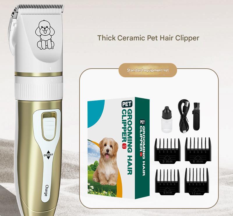 Professional Pet Grooming Hair Clipper Kit Rechargeable Low Noise Dog & Cat Trimmer with Ceramic Blades