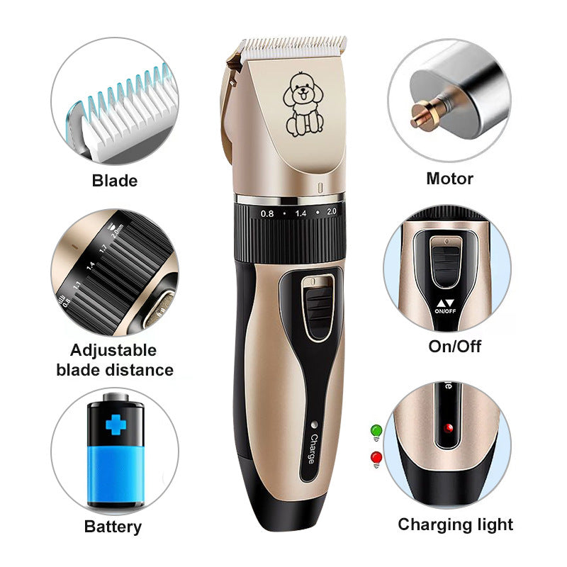 Professional Pet Grooming Hair Clipper Kit Rechargeable Low Noise Dog & Cat Trimmer with Ceramic Blades