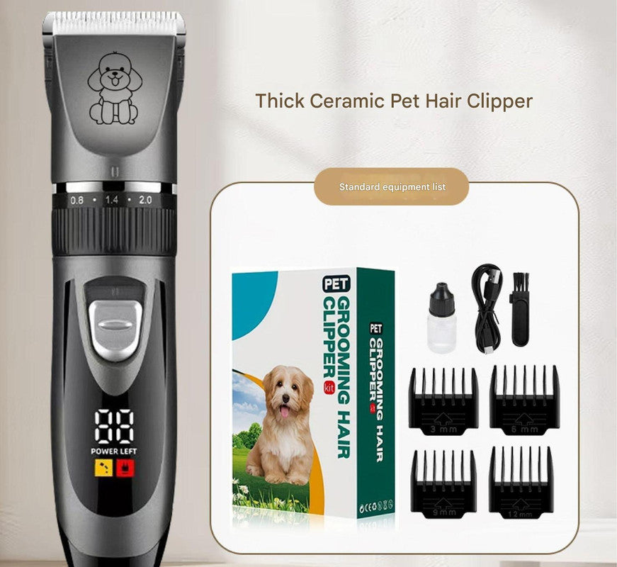 Professional Pet Grooming Hair Clipper Kit Rechargeable Low Noise Dog & Cat Trimmer with Ceramic Blades