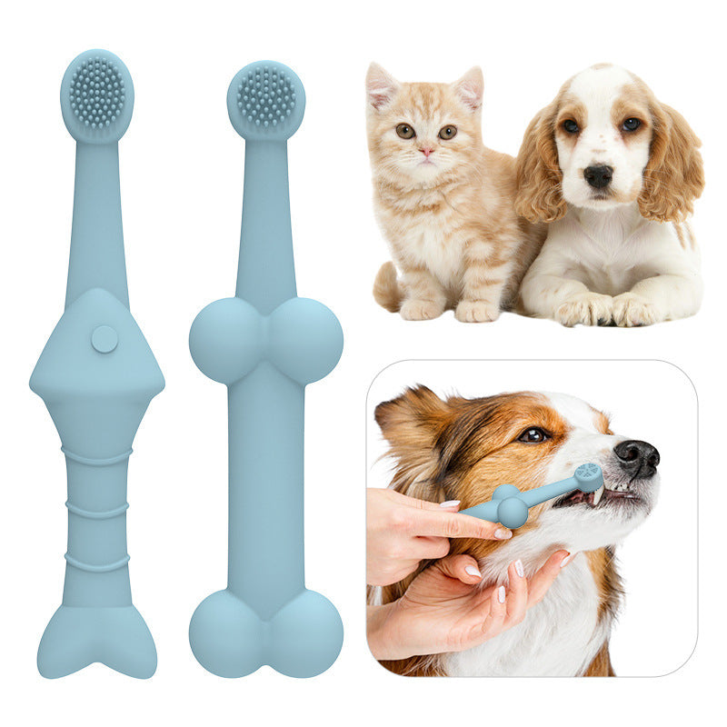 6 Pack Silicone Pet Toothbrush Fish & Bone Shape Dog & Cat Dental Cleaning Brush Set