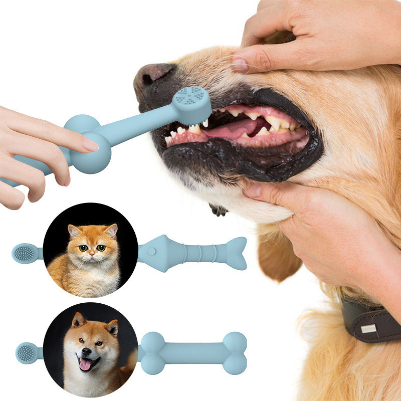 6 Pack Silicone Pet Toothbrush Fish & Bone Shape Dog & Cat Dental Cleaning Brush Set