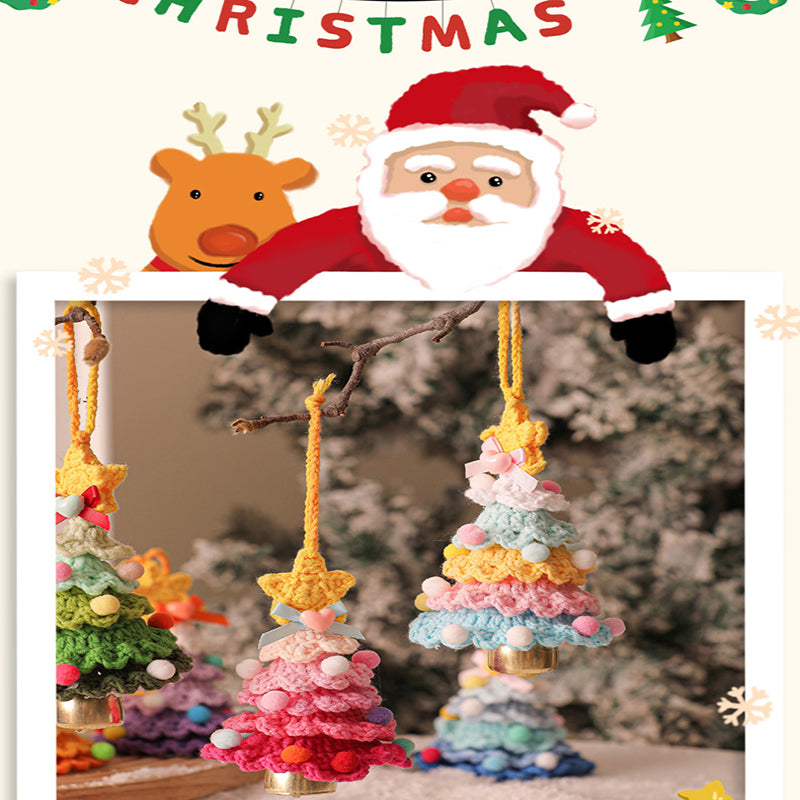 2 Pcs Handmade Crochet Christmas Tree Ornament - Plush Knitted Decoration with Bell