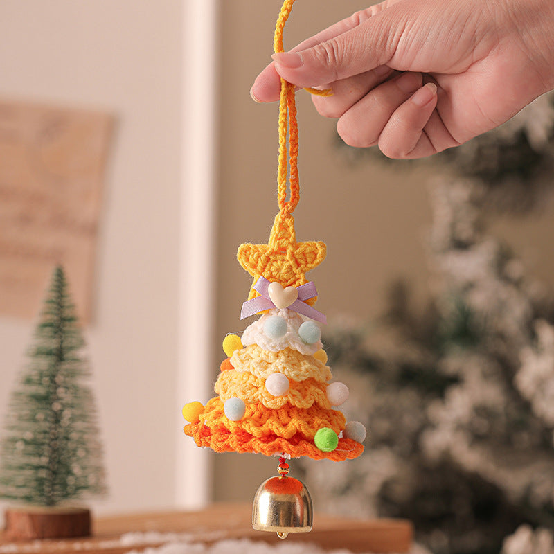 2 Pcs Handmade Crochet Christmas Tree Ornament - Plush Knitted Decoration with Bell