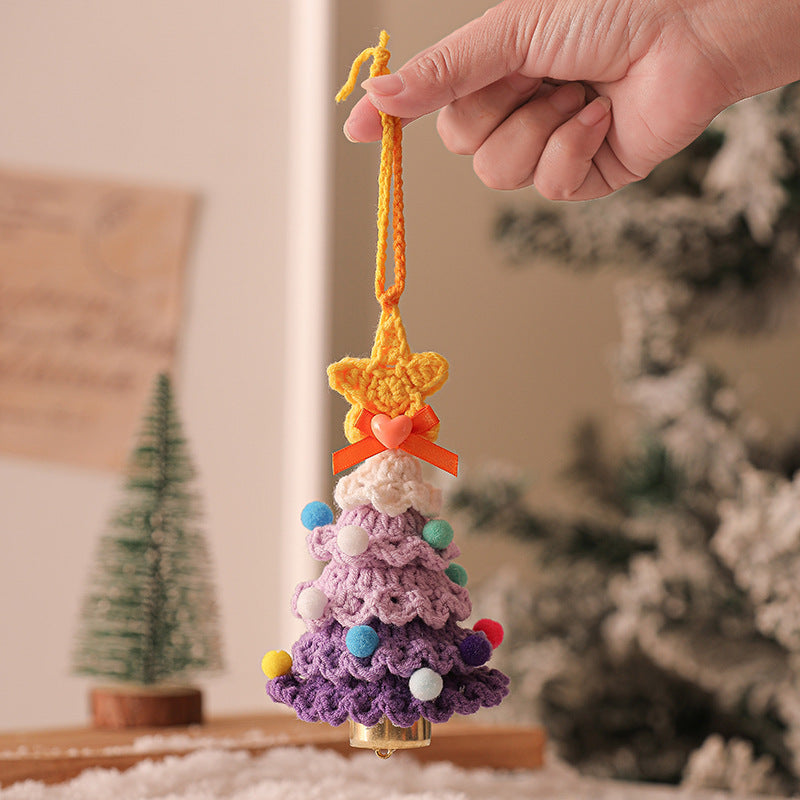 2 Pcs Handmade Crochet Christmas Tree Ornament - Plush Knitted Decoration with Bell