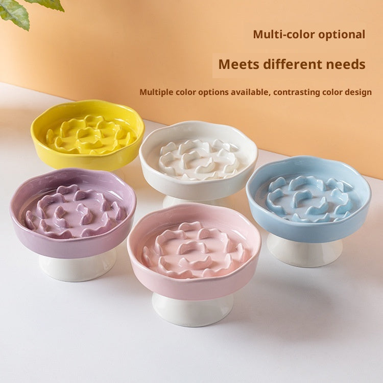 Ceramic Elevated Slow Feeder Bowl Raised Pet Dish 310ml Anti-V