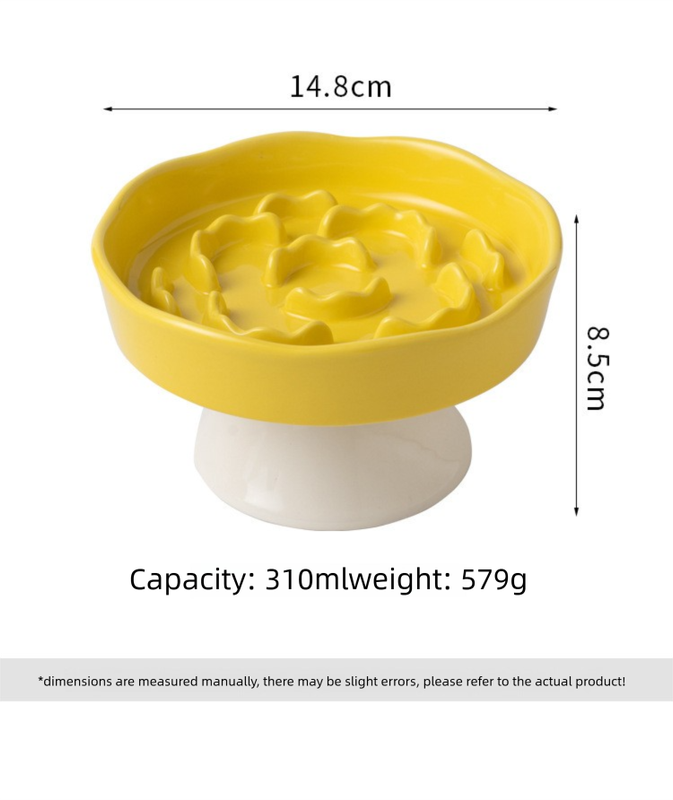 Ceramic Elevated Slow Feeder Bowl Raised Pet Dish 310ml Anti-V