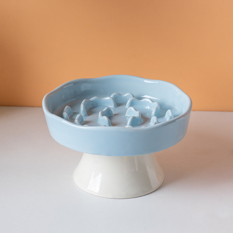 Ceramic Elevated Slow Feeder Bowl Raised Pet Dish 310ml Anti-V