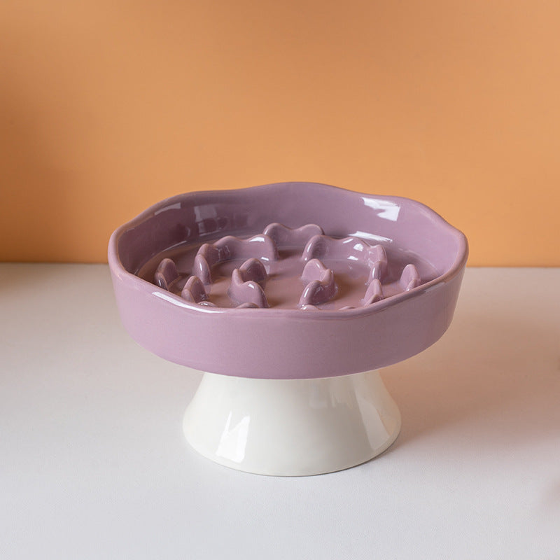 Ceramic Elevated Slow Feeder Bowl Raised Pet Dish 310ml Anti-V
