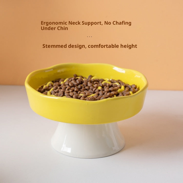 Ceramic Elevated Slow Feeder Bowl Raised Pet Dish 310ml Anti-V