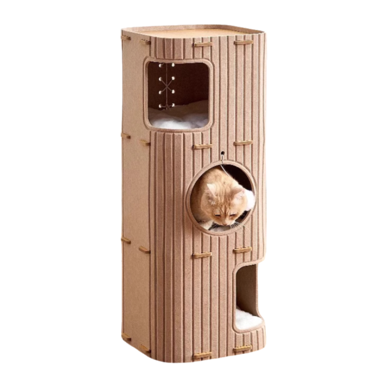 3 Tier Felt Cat Tree Condo Scratch Resistant Cat Tower Indoor Cat Hideout Furniture