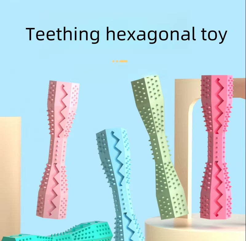 2 Pack Hexagonal Pet Chew Toy Durable Rubber Dog & Cat Teething Stick Dental Toy